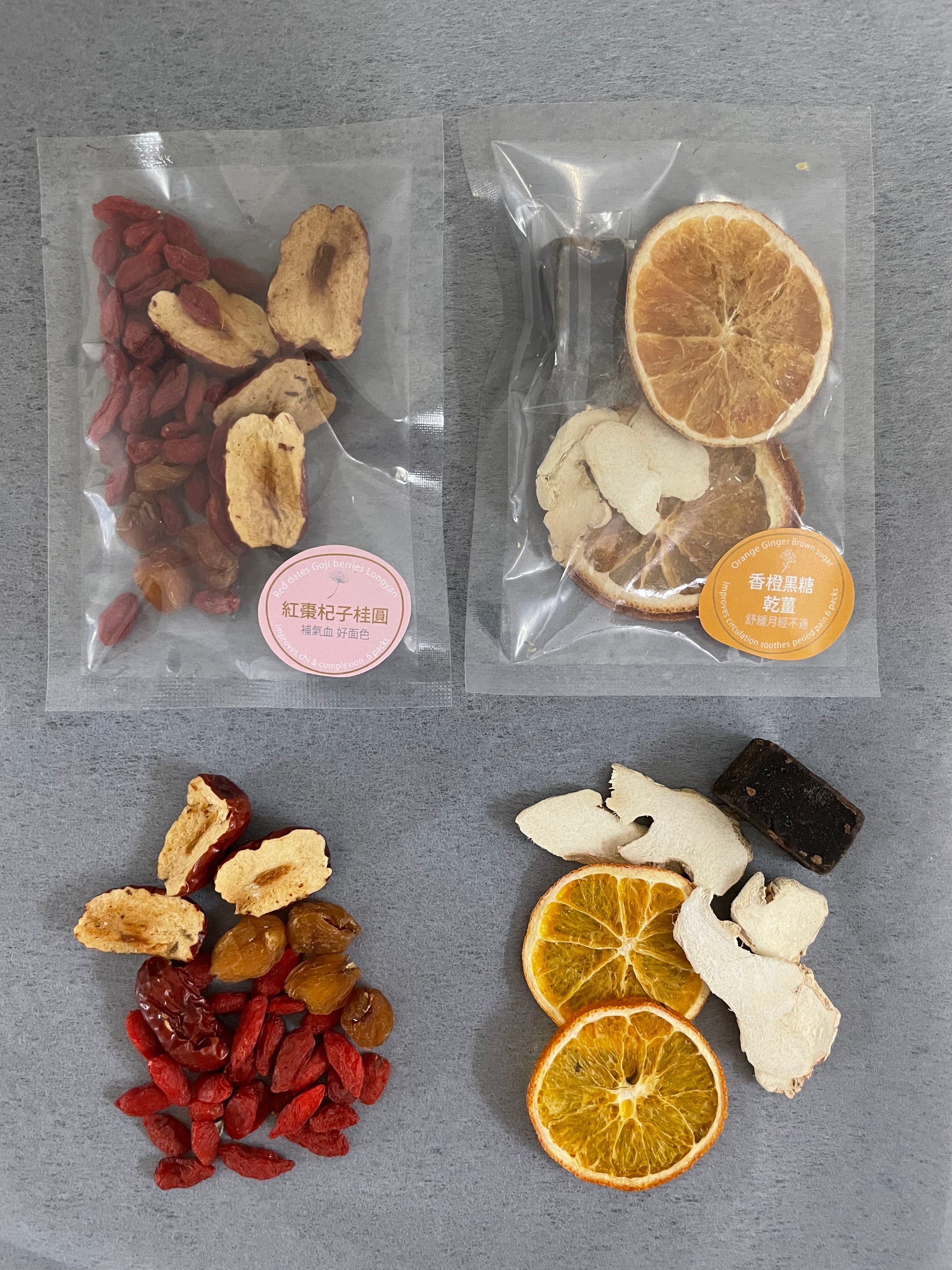 [Golden Time Combination] - Tonic for Qi and Blood [Red Dates, Qi Zi, Longan] and Dispel Cold Wind Powder [Orange, Brown Sugar, Dried Ginger]